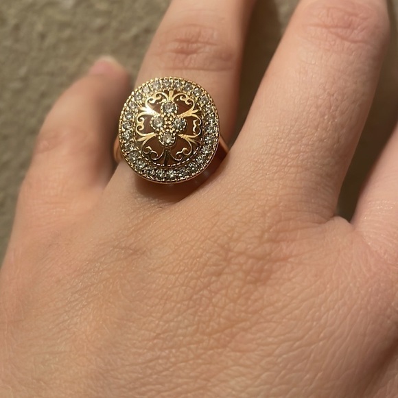 Luxury CZ Rose Gold Ring 585 art deco Retro New Size 6 - Picture 7 of 11